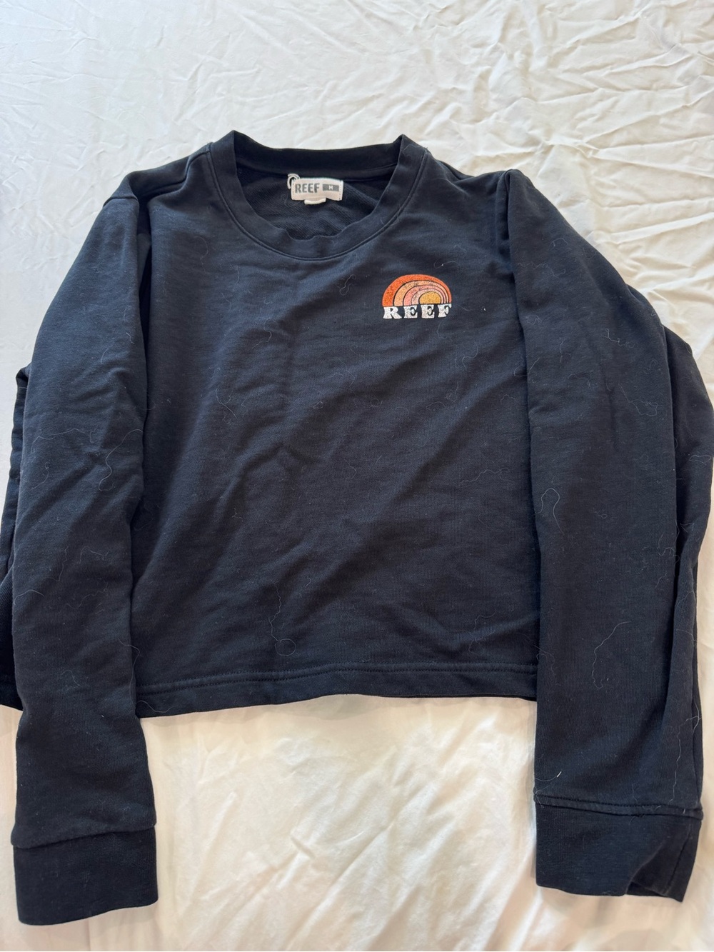Reef Cropped Black Sweatshirt with Orange Logo Surf Medium